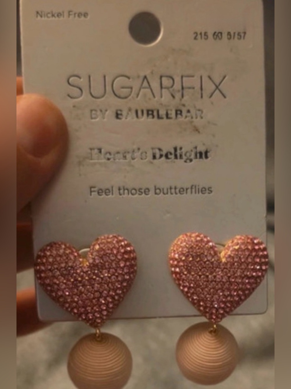 BAUBLEBAR Valentine’s Day Baby Pink Crystal-Studded Heart Drop Earrings NEW NWT